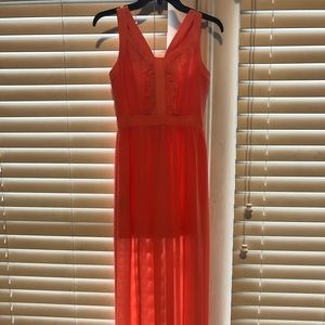 Coral Lace M-Slit Maxi Dress